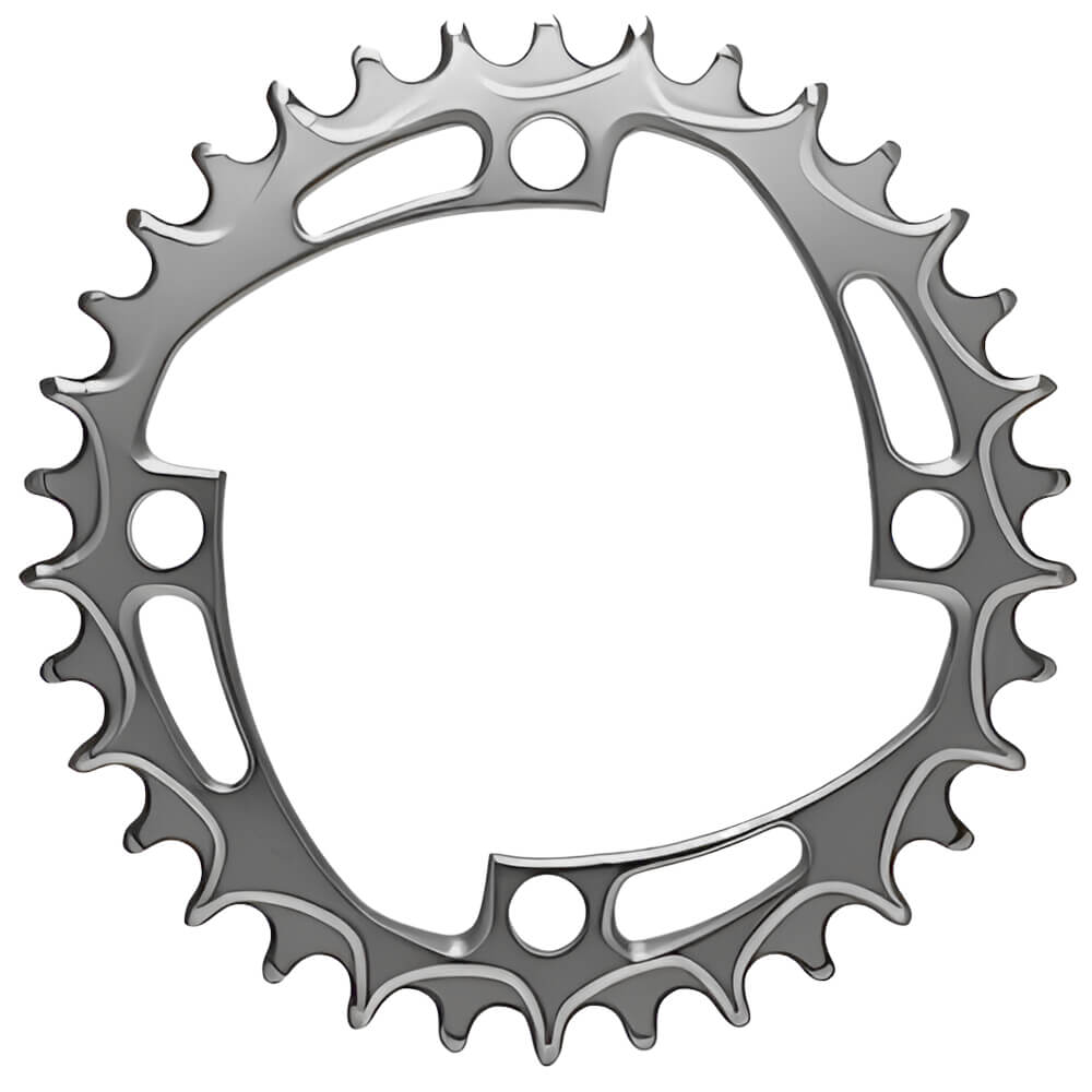 A silver ALUGEAR 1x 104 BCD chainring on a white background.